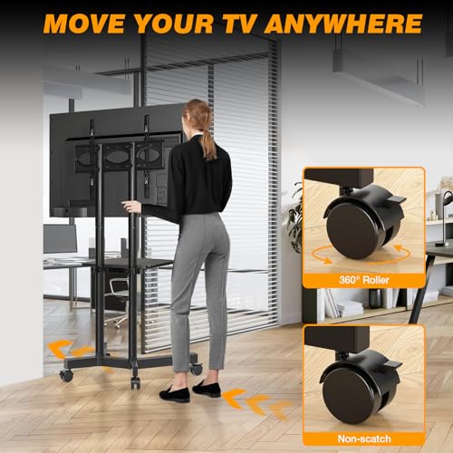 TVON Mobile TV Stand on Wheels for 32-75 Inch LCD LED Flat Panel Plasma TVs, Corner TV Floor Stand with Shelf Height Adjustable TV Trolley Max VESA 400x400mm up to 40 kg, Black