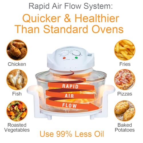 Halogen Oven, Halogen Air Fryer, Healthy Halogen For Baking, Roasting And Grilling, Cook Flavourful Food Without The Oil, 17L Cooker and Lid, Adjustable Temp and Timer