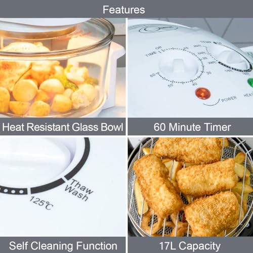 Halogen Oven, Halogen Air Fryer, Healthy Halogen For Baking, Roasting And Grilling, Cook Flavourful Food Without The Oil, 17L Cooker and Lid, Adjustable Temp and Timer