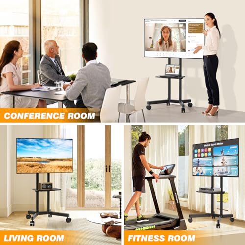 TVON Mobile TV Stand on Wheels for 32-75 Inch LCD LED Flat Panel Plasma TVs, Corner TV Floor Stand with Shelf Height Adjustable TV Trolley Max VESA 400x400mm up to 40 kg, Black