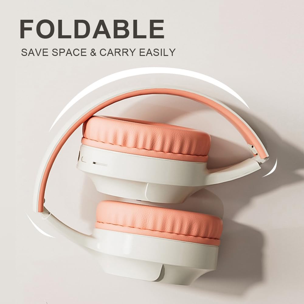 Fragolucyou Wireless Bluetooth Headphones-Colorful Lights,Large Battery Capacity,Foldable,Bluetooth 5.3,10 m Range,Stereo Surround,Built-in Microphone,Comfortable affixed Ears (pink)