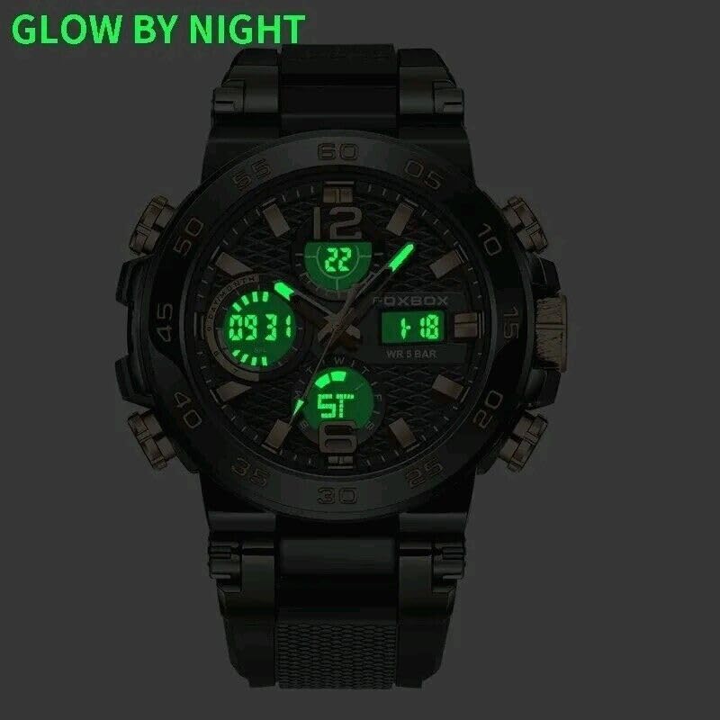 Kara Nicole Mens Diver Sports Wristwatch Digital Analog Quartz LED Waterproof Luxury Watches Duel Time Silicone Strap Stainless Steel Case Black