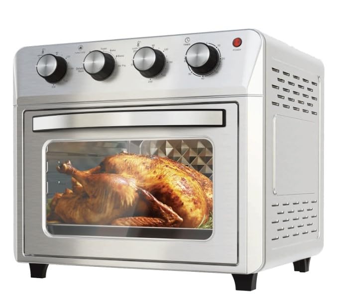 23 Litre Air Fryer Oven + Convection Toaster Grill Oven, 8 in 1 Oven with Bake, Grill, Broil & Warm Options, Stainless Steel 23 Litre Air Fryer 1.6kW