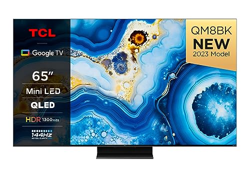 TCL 65QM8B 65-inch QLED Mini LED TV, 4K HDR Premium 1300nits, Smart TV Powered by Google TV (Dolby Vision & Atmos, Onkyo 2.0 sound system, 144Hz Motion Clarity Pro, Hands-Free Voice Control)