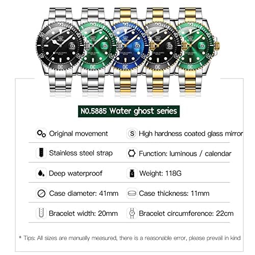OLEVS Mens Watches, Silver Dress Gold Classic Luxury Big Large Face Waterproof Watches for Men, Analog Two Tone Stainless Steel Men Wrist Watch with Date Relojes De Hombre (Green/Blue/Black Dial