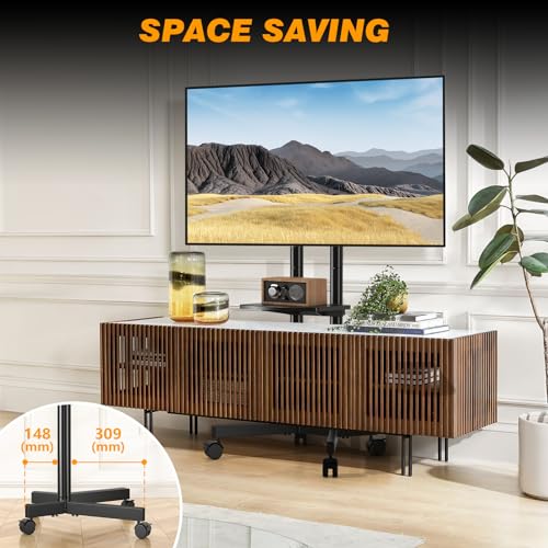 TVON Mobile TV Stand on Wheels for 32-75 Inch LCD LED Flat Panel Plasma TVs, Corner TV Floor Stand with Shelf Height Adjustable TV Trolley Max VESA 400x400mm up to 40 kg, Black