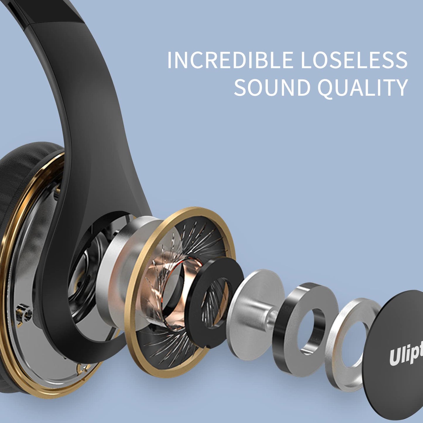 Uliptz Wireless Headphones Over Ear, 65 Hrs Playtime Bluetooth Headphones, 6 EQ Modes Foldable Lightweight Headphones Wireless, Foldable Bluetooth 5.3 for Travel/Office/PC (Black)