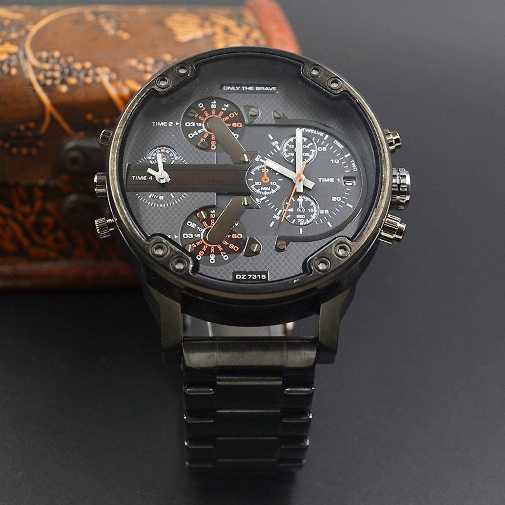Men's Fashion Luxury Watch Stainless Steel Sport Analog Quartz Mens Wristwatch Valentine's Father Day Easter Watch Jewelry (Black, One Size)