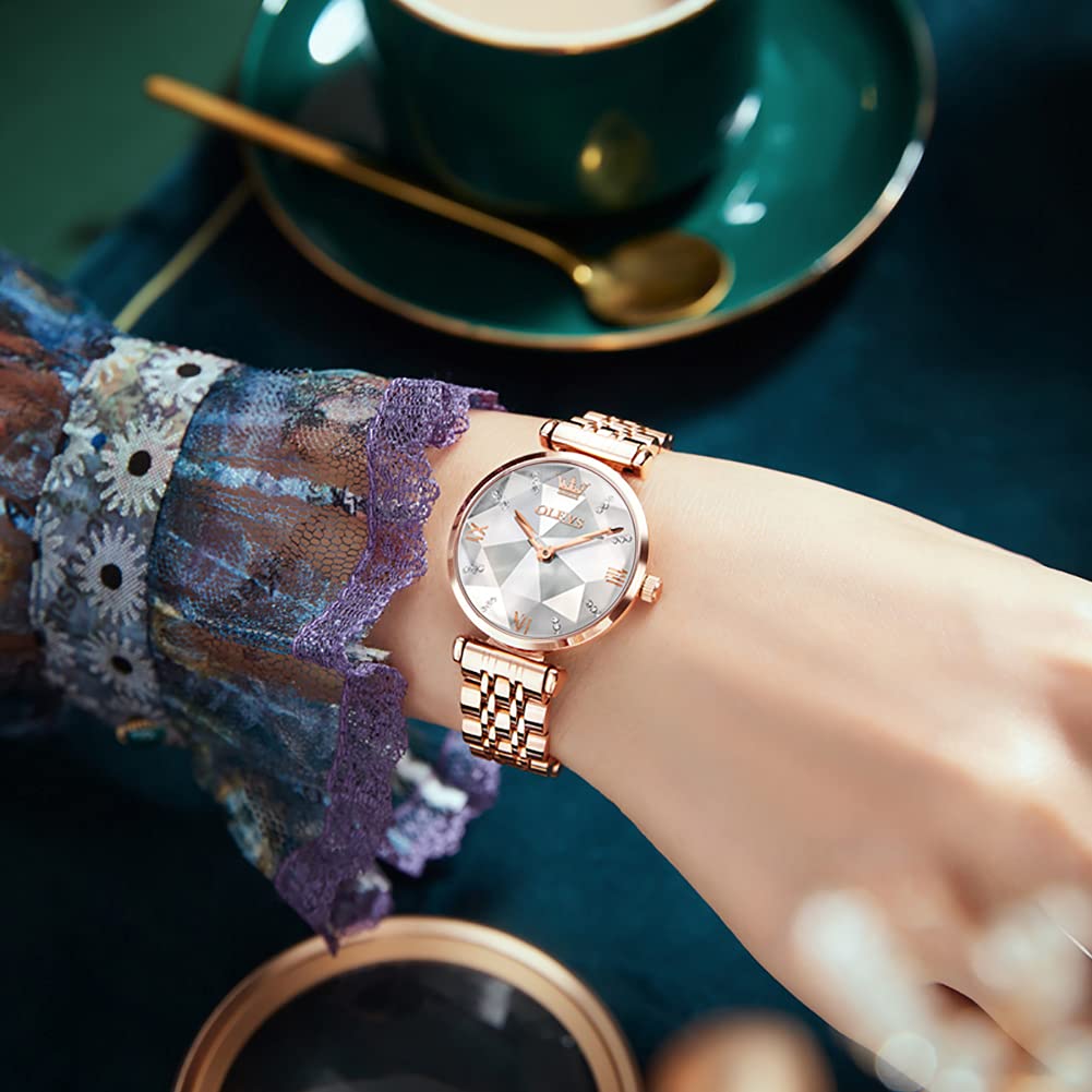OLEVS Ladies Watches Japanese Quartz Rose Gold Crystal Stainless Steel Fashion Women Wrist Watch Waterproof Luxury Dress