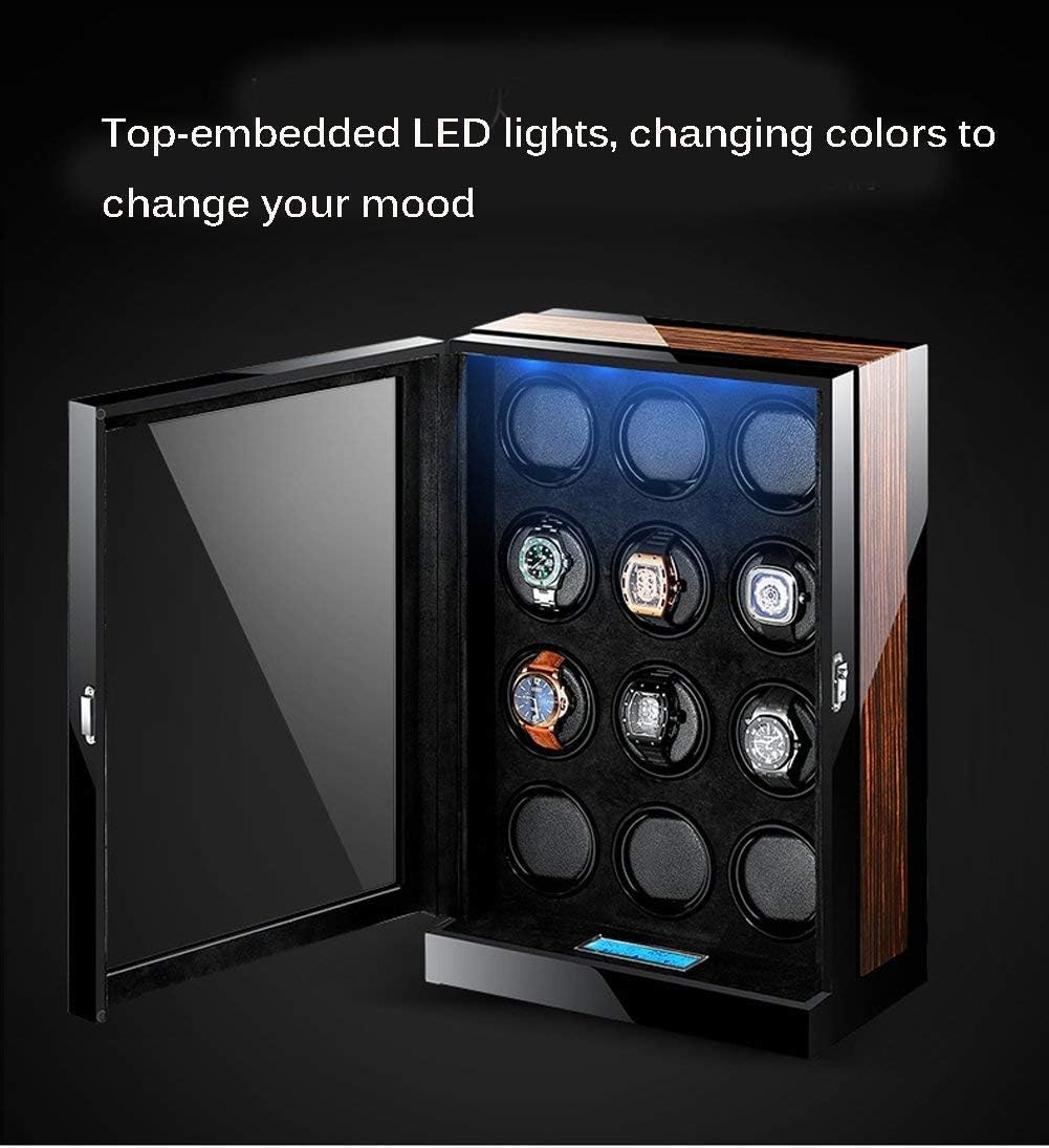 Watch Winder Automatic Watch Winder Box 12 Wooden Battery Quiet Watches Case Watches Boxes Winders Display Storage Black and Brown