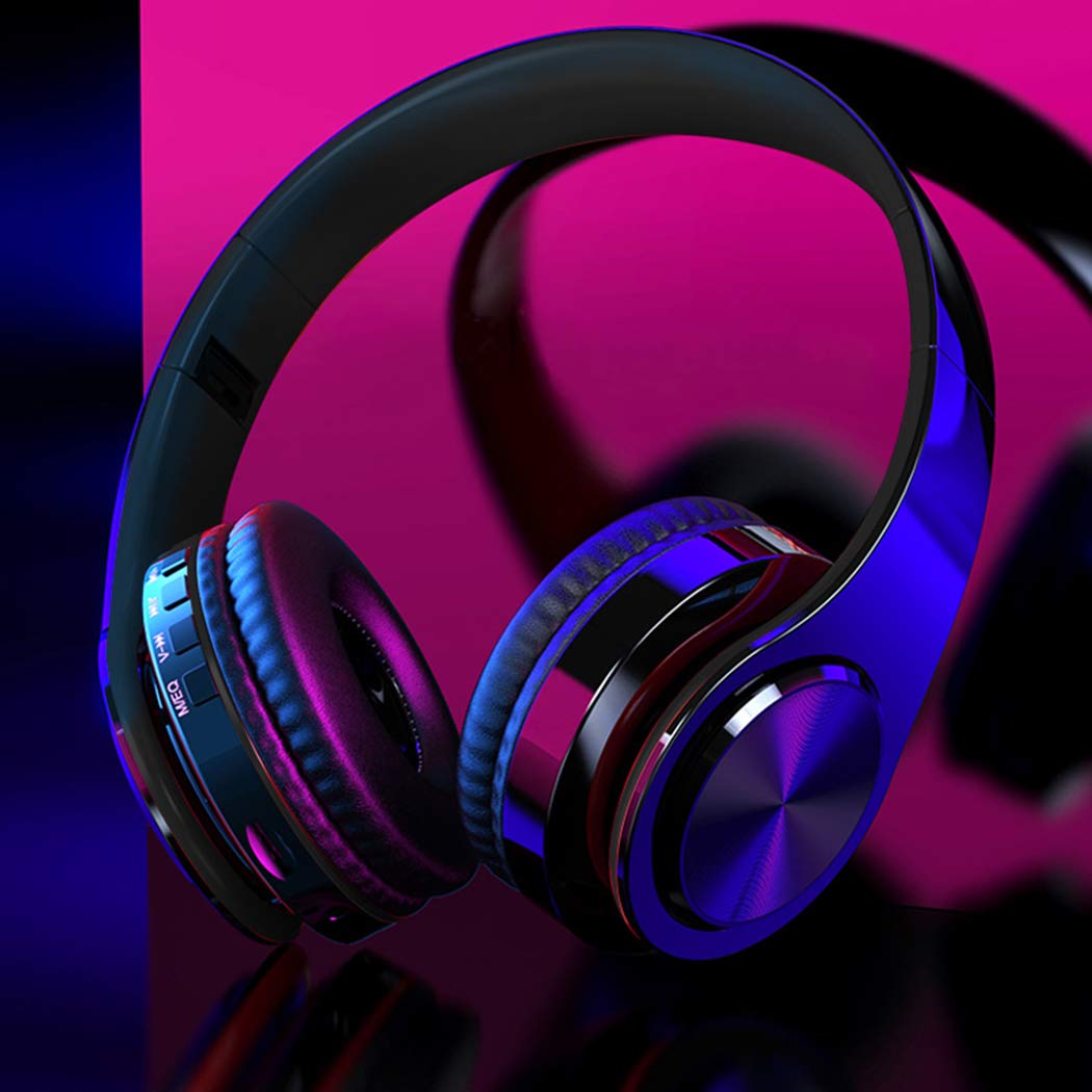 WuXingMeiLi Wireless Bluetooth Headphones Over Ear, Foldable Headphones Hi-Fi Stereo Comfortable Earpads Bluetooth Headsets Wired Mode with Mic for Cellphone PC TV (Type1 black)