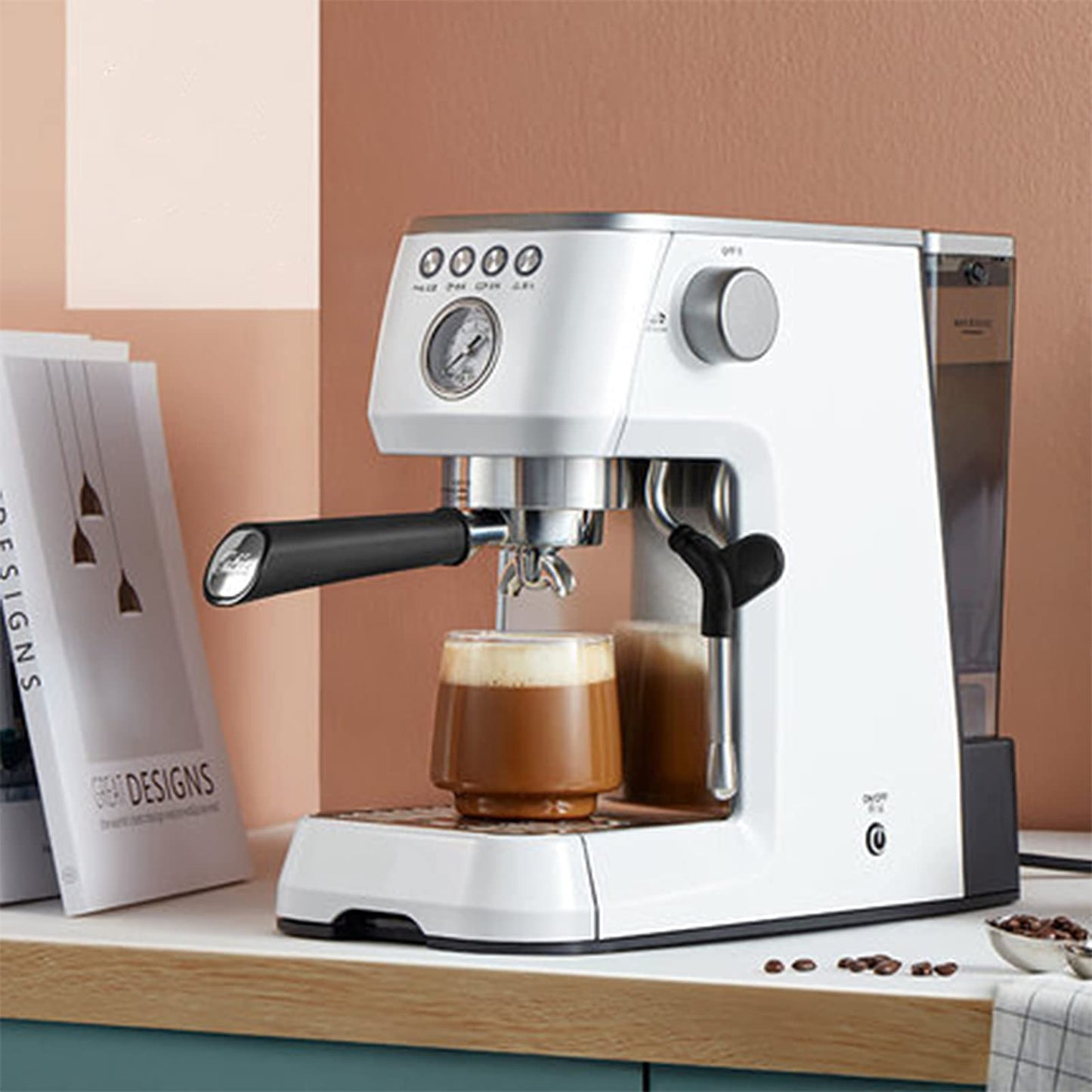 Coffee Machine Small Home Coffee Machine Semi-automatic Freshly Ground Espresso Steam Milk Froth Coffee Machine White