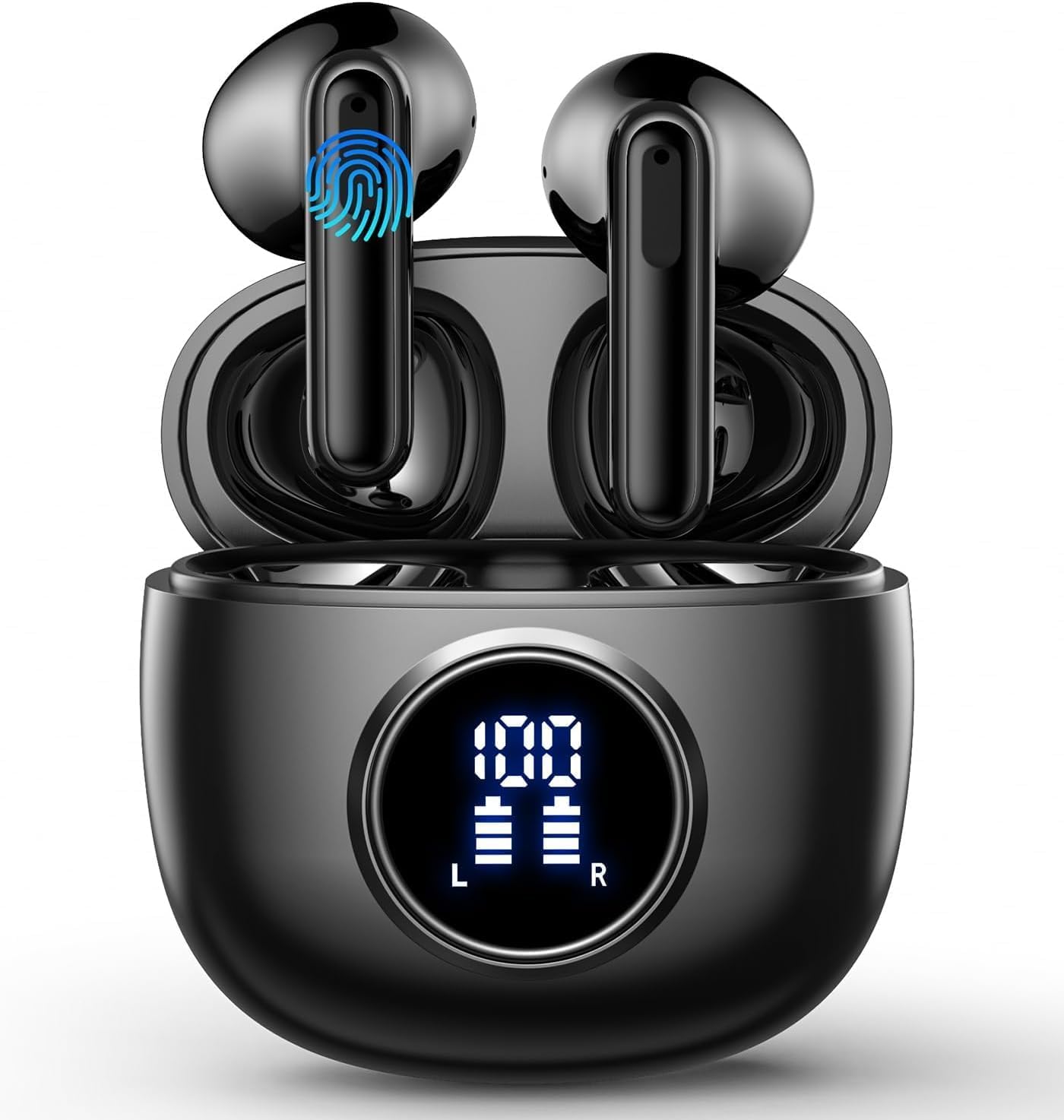 Wireless Earbuds, Bluetooth 5.4 Headphones in Ear with HiFi Stereo Deep Bass, 4 ENC Noise Cancelling Mic Wireless Earphones 48H Playtime, Bluetooth Earbuds LED Display, IP7 Waterproof, Bright Black