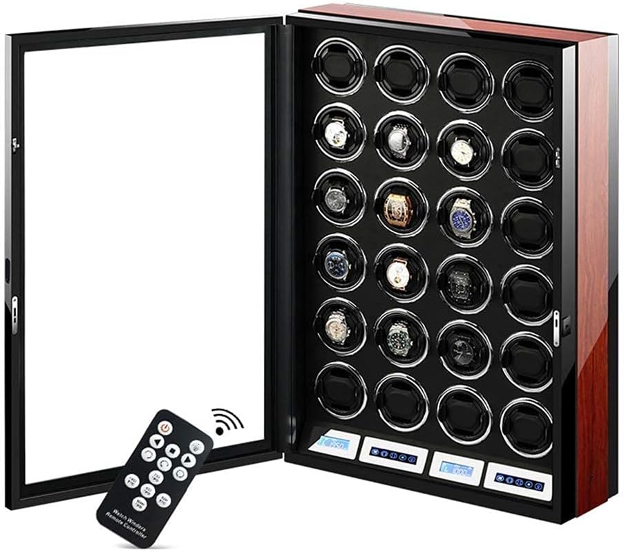24+0 Watch Winder Remote Control LCD Touch Screen Rotary Mover Deluxe Quiet Motor Pine Box with Lock 50.5 x 21 x 75 cm