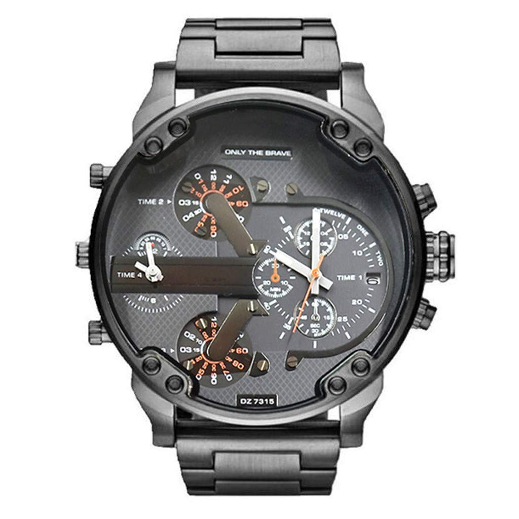 Men's Fashion Luxury Watch Stainless Steel Sport Analog Quartz Mens Wristwatch Valentine's Father Day Easter Watch Jewelry (Black, One Size)
