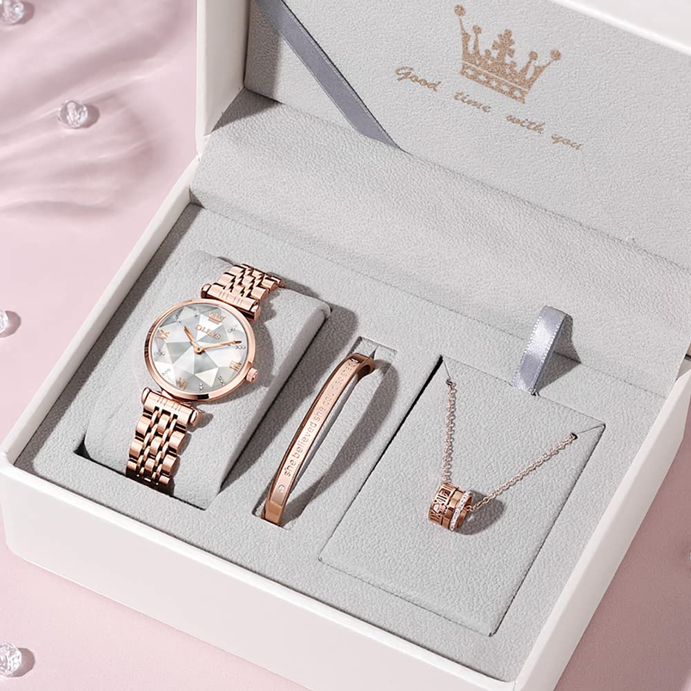 OLEVS Ladies Watches Japanese Quartz Rose Gold Crystal Stainless Steel Fashion Women Wrist Watch Waterproof Luxury Dress