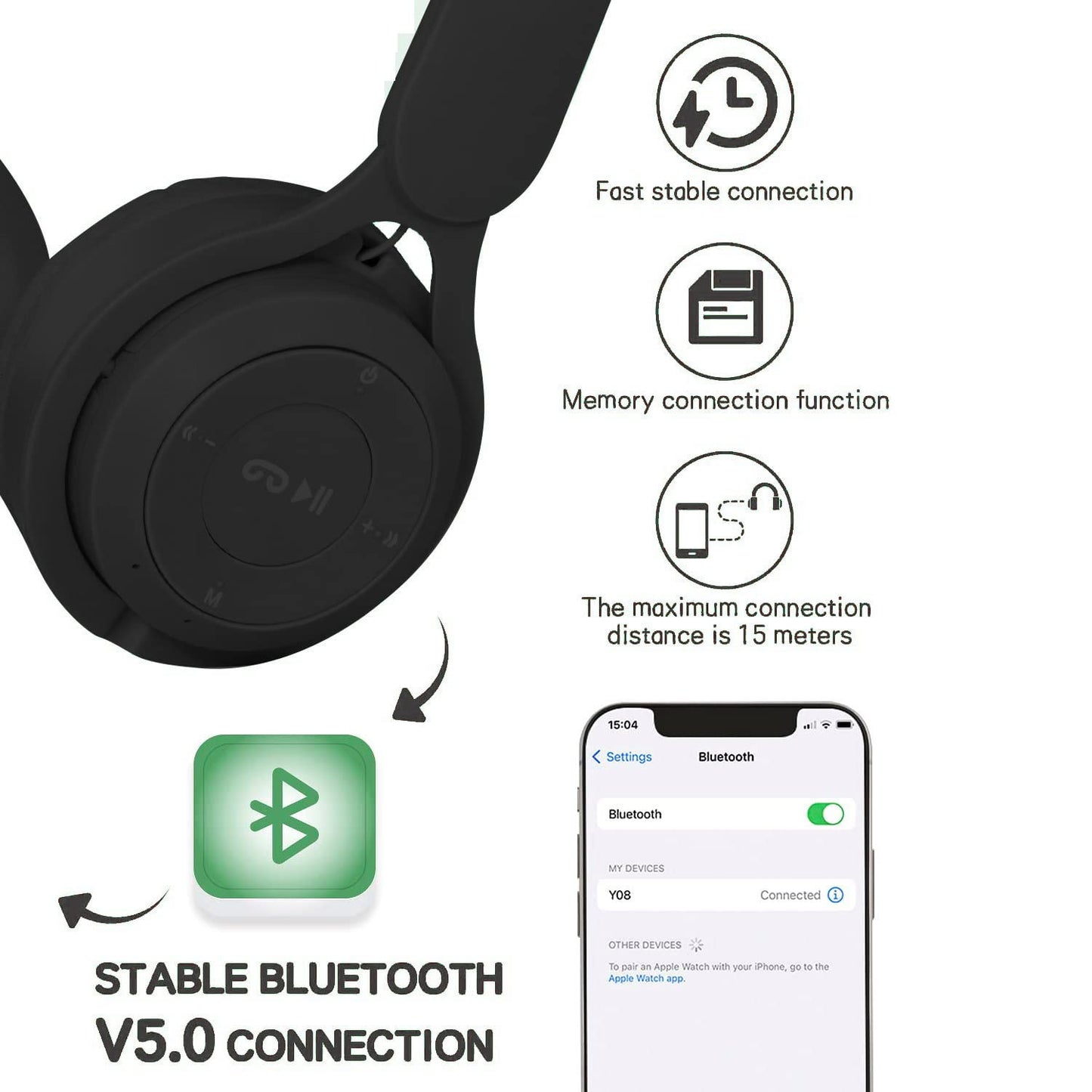 YHO Bluetooth Headphones Over Ear, Wireless Headphones Over Ear,30 Hours Playtime Foldable Lightweight Wireless Headphones,with Built-in HD Mic, FM, SD/TF for PC/Home