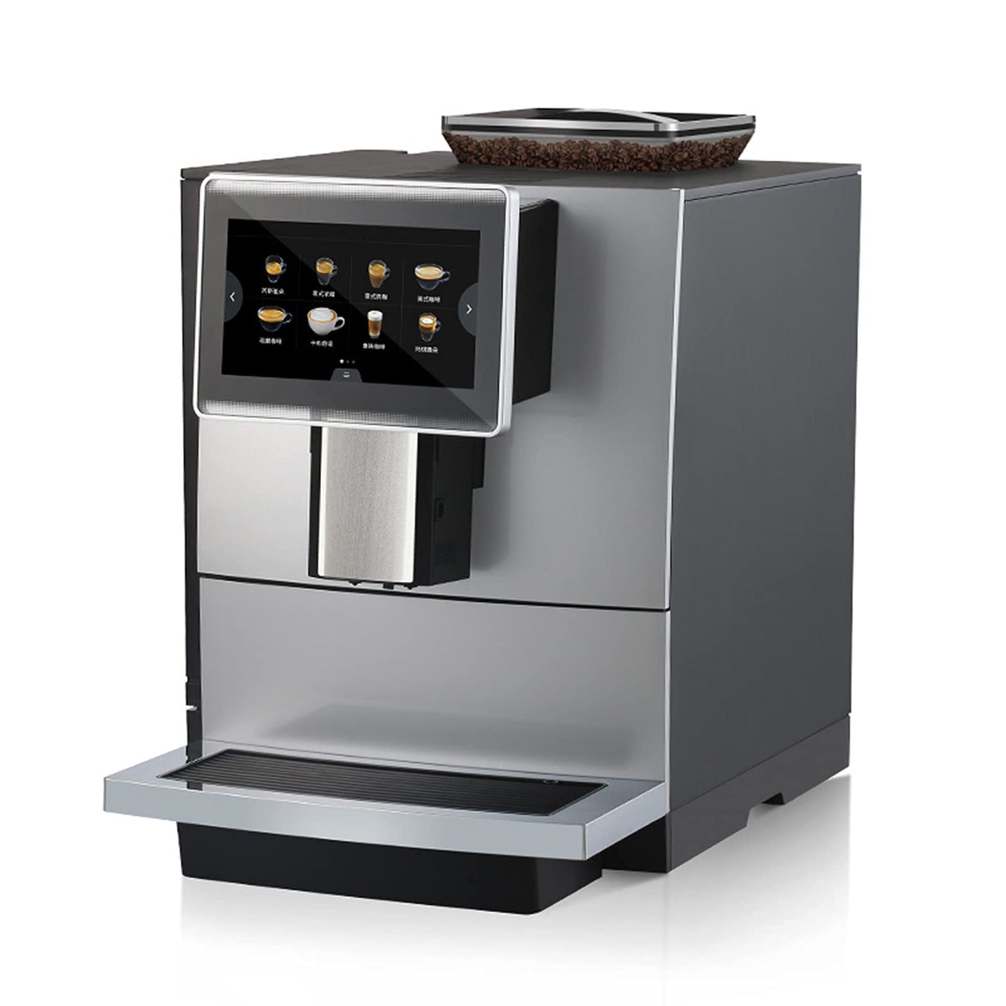 XFZJCHAP Fully Automatic Coffee Machine, 4L Large-capacity Italian One-button Freshly Ground Multi-function Coffee Machine, Smart Home Office Commercial Silver, Black