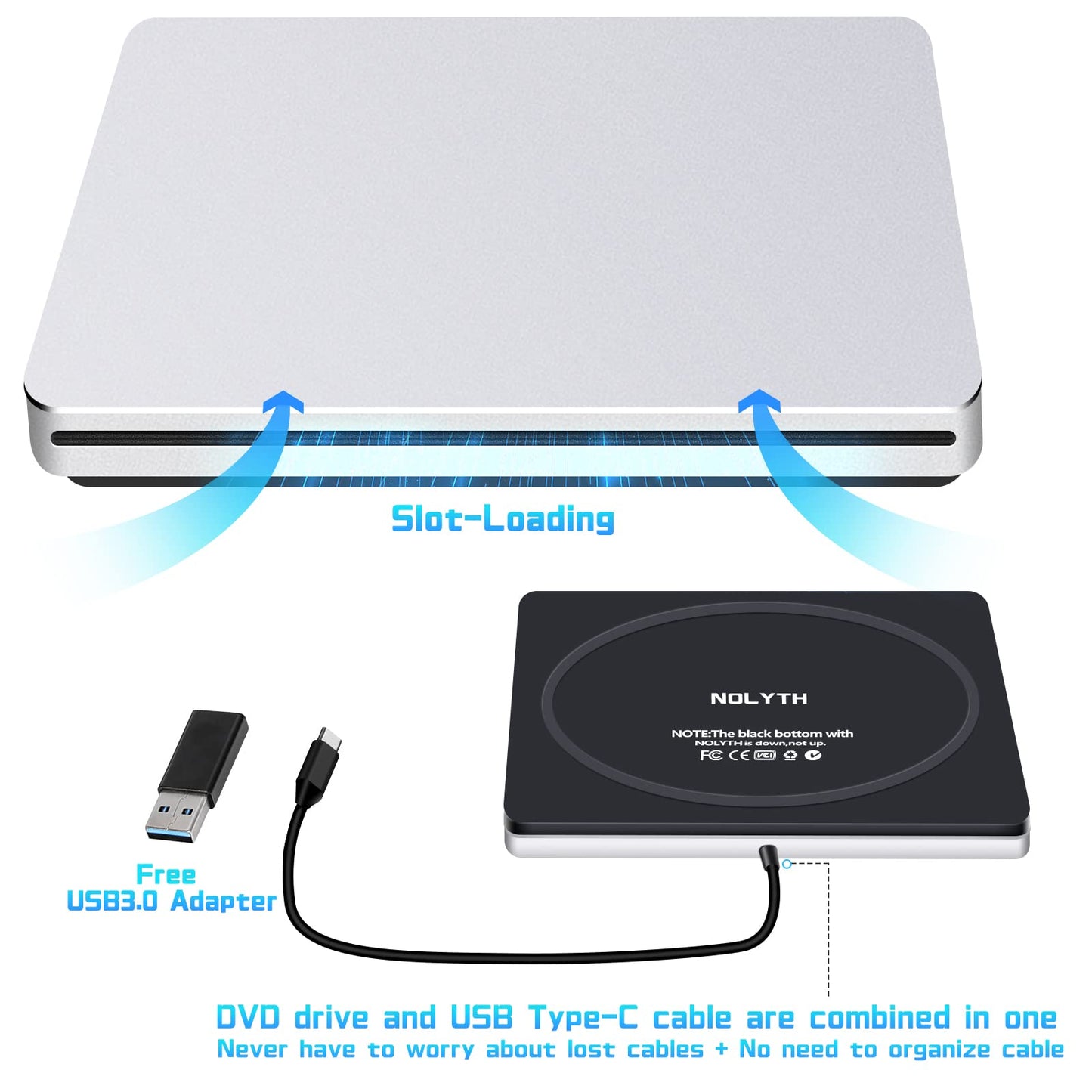 NOLYTH CD Drive for Mac, USB DVD Drive External CD Burner for Laptop, Slot-in SuperDrive for Apple, Portable Optical Disk Reader Writer DVD Player for PC Windows MacBook