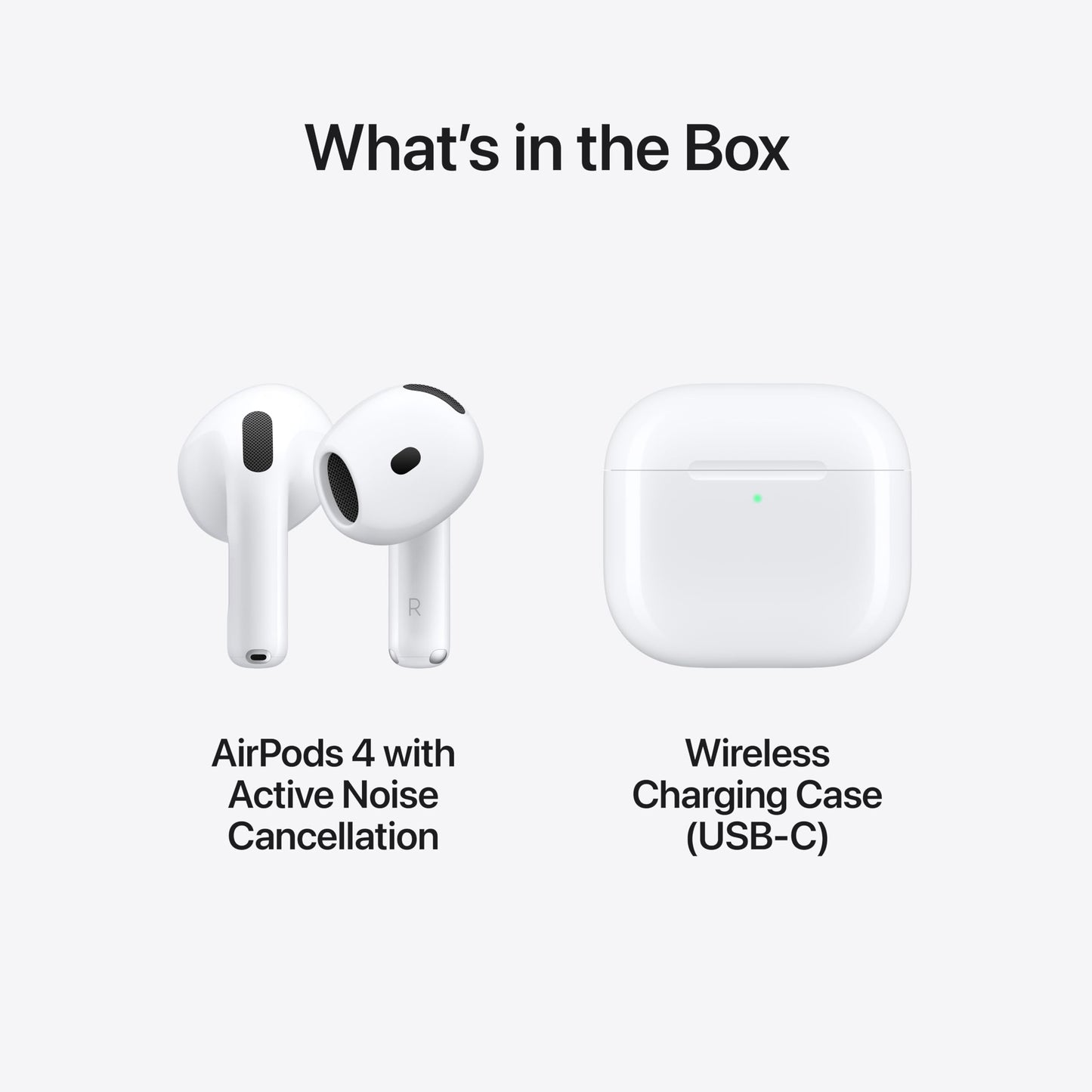 Apple AirPods 4 with Active Noise Cancellation, Wireless Earbuds, Bluetooth Headphones, Adaptive Audio, Transparency Mode, Personalised Spatial Audio, USB-C Charging Case, Wireless Charging, H2 Chip