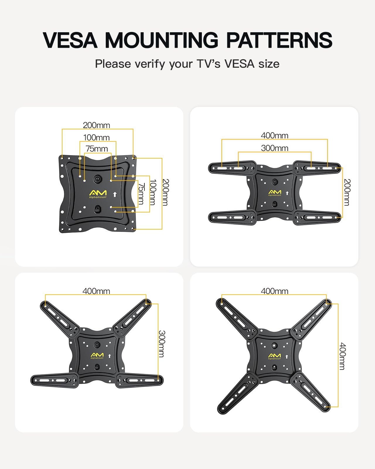 Alphamount TV Wall Bracket for Most 26-60 inch LED LCD Flat and Curved TVs up to 35kg, Sturdy TV Wall Mount with Tilt Swivel Extension, Max VESA 400x400mm, APPIMF7