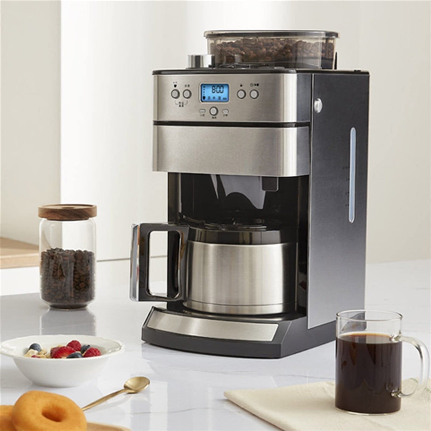 XFZJCHAP TEmkin Coffee Maker Coffee Pot Home Small Coffee Machine Fully Automatic Grinding Integrated Coffee Machine (Color : Silver Grey, Size : KR) (Silver Grey EU)
