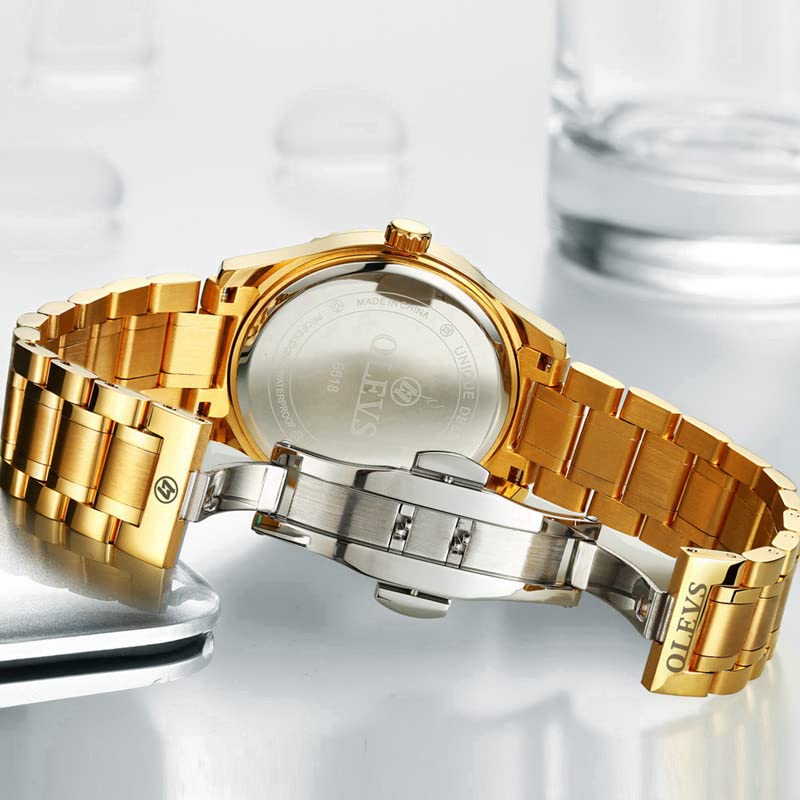 OLEVS Mens Watches Diamond Gold Dress Luxury Stainless Steel Waterproof Quartz Fashion Wrist Watches for Men with Date