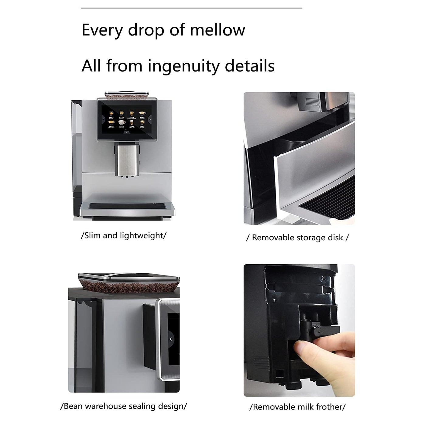 XFZJCHAP Fully Automatic Coffee Machine, 4L Large-capacity Italian One-button Freshly Ground Multi-function Coffee Machine, Smart Home Office Commercial Silver, Black