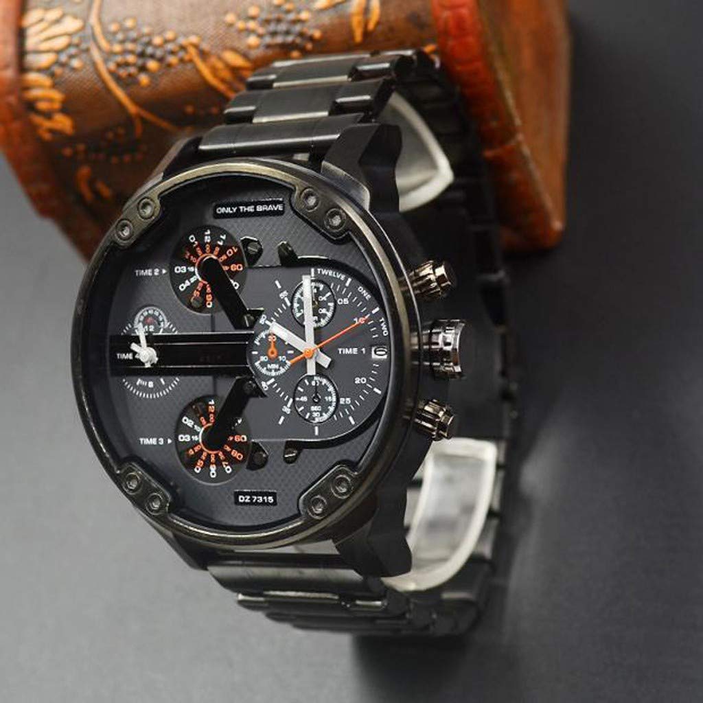 Men's Fashion Luxury Watch Stainless Steel Sport Analog Quartz Mens Wristwatch Valentine's Father Day Easter Watch Jewelry (Black, One Size)