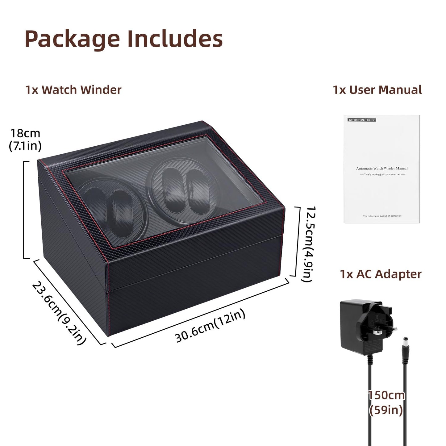 Mcbazel Automatic Watch Winder Box for 4 Watches,4 Watch Winder Box with 4 Watch Winder & 6 Extra Storage Space,Carbon Fiber Leather Watch Winder Storage Display Box with Quiet Running Motor
