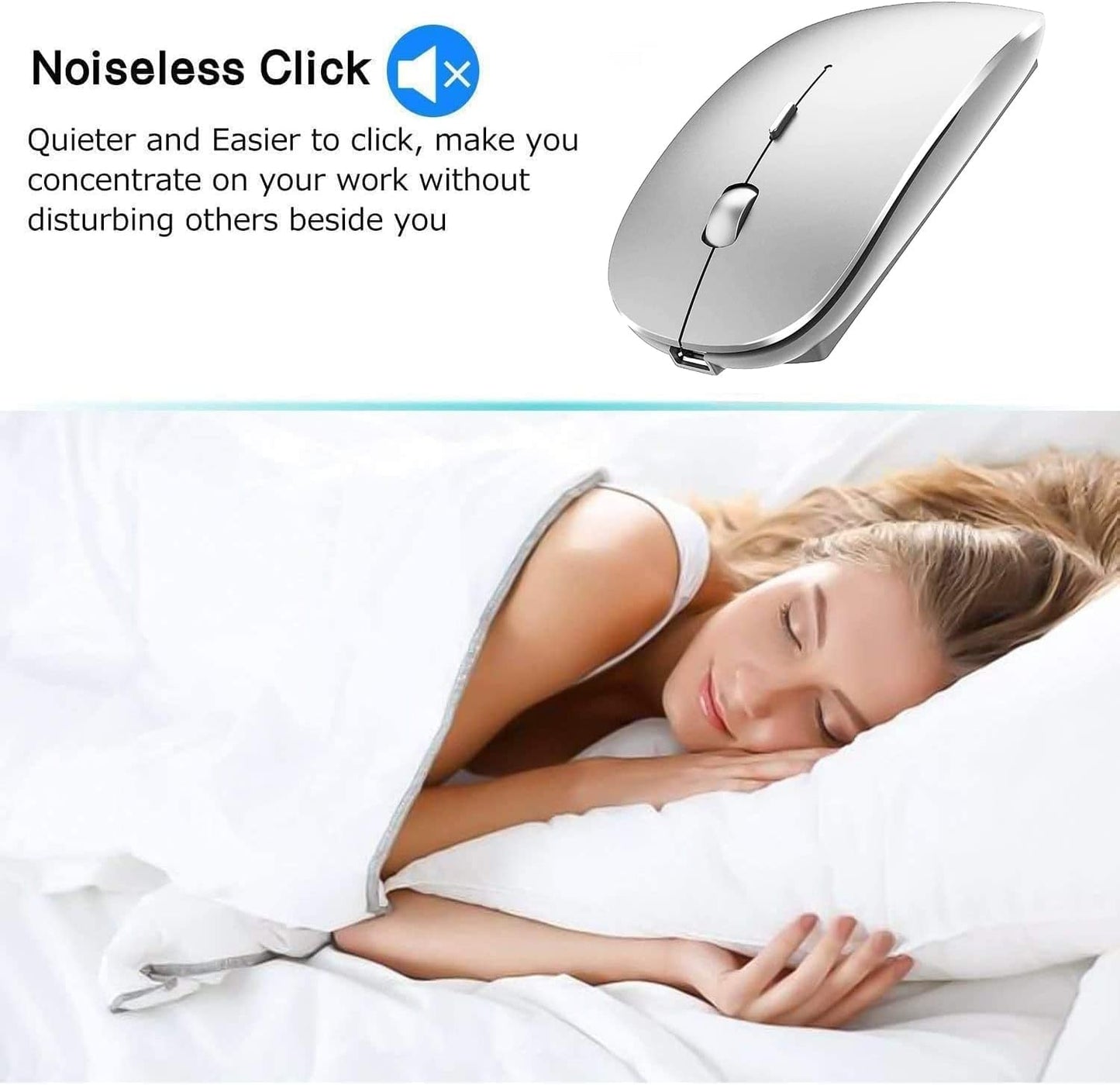 LEAPEST Wireless Bluetooth Mouse for MacBook Pro/Air/Mac/iPad/Laptop/Desktop/Mac/PC/Computer/Phone-Portable Slim Silent Office Mice with USB-C Adapter 2.4 GHz USB Mice (WhiteSilver)