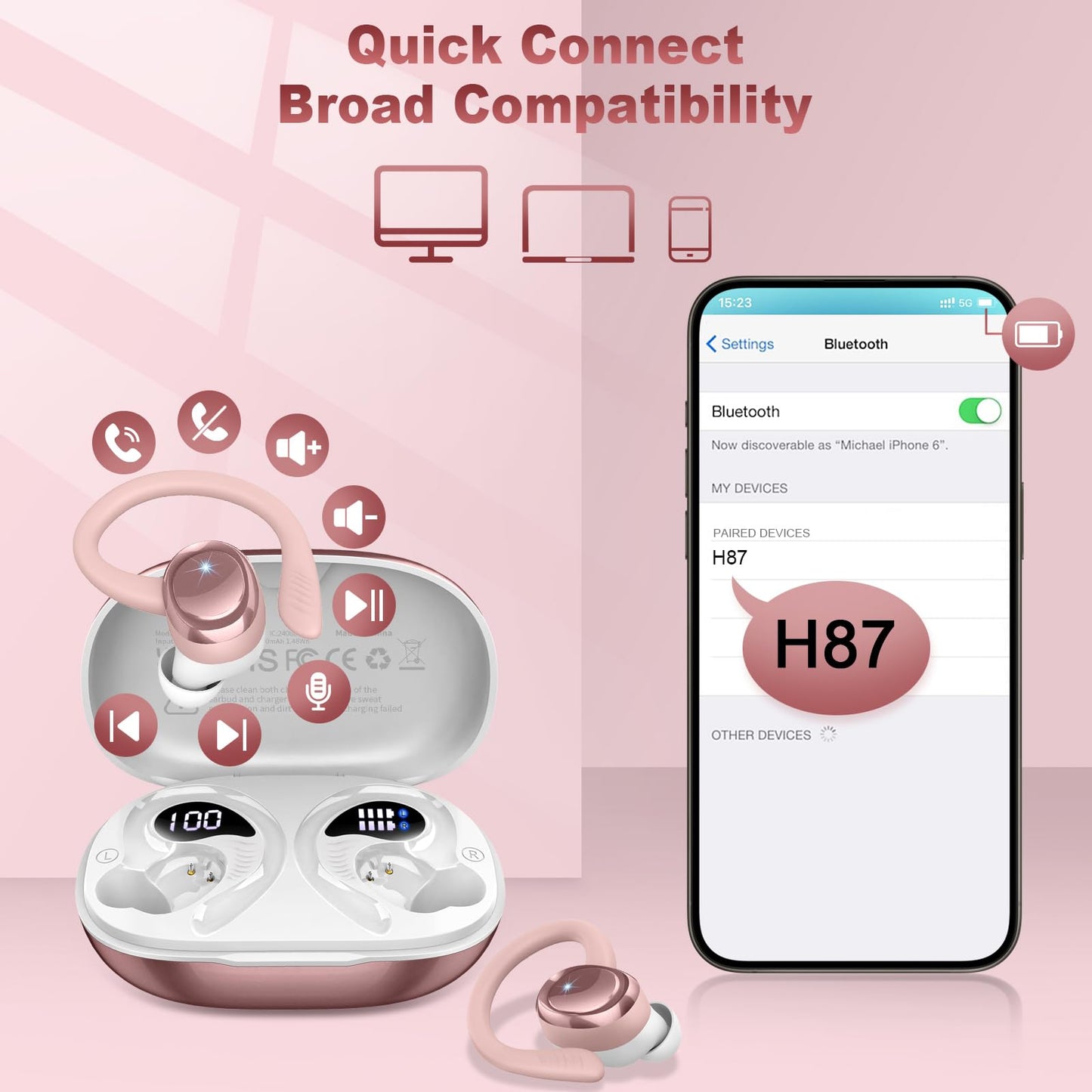 Wireless Earbuds, 2025 Bluetooth 5.4 Headphones Sport, Deep Bass Stereo in Ear Headphone, 4 ENC Noise Cancelling Mic Earphones, 50Hrs IP7 Waterproof USB-C iOS Android Ear Buds for Running Gym Workout