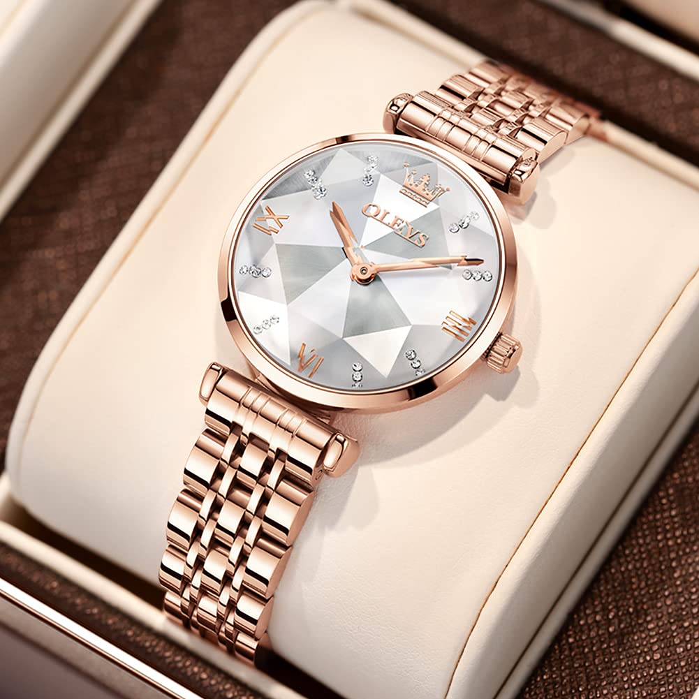 OLEVS Ladies Watches Japanese Quartz Rose Gold Crystal Stainless Steel Fashion Women Wrist Watch Waterproof Luxury Dress