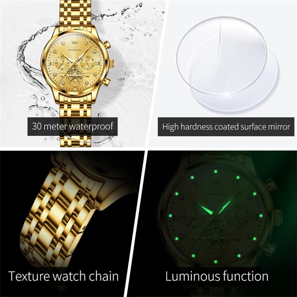OLEVS Womens Watches Fashion Luxury Diamond Ladies Wrist Watch Stainless Steel Waterproof Luminous, 2897: Gold strap & gold dial, Classic