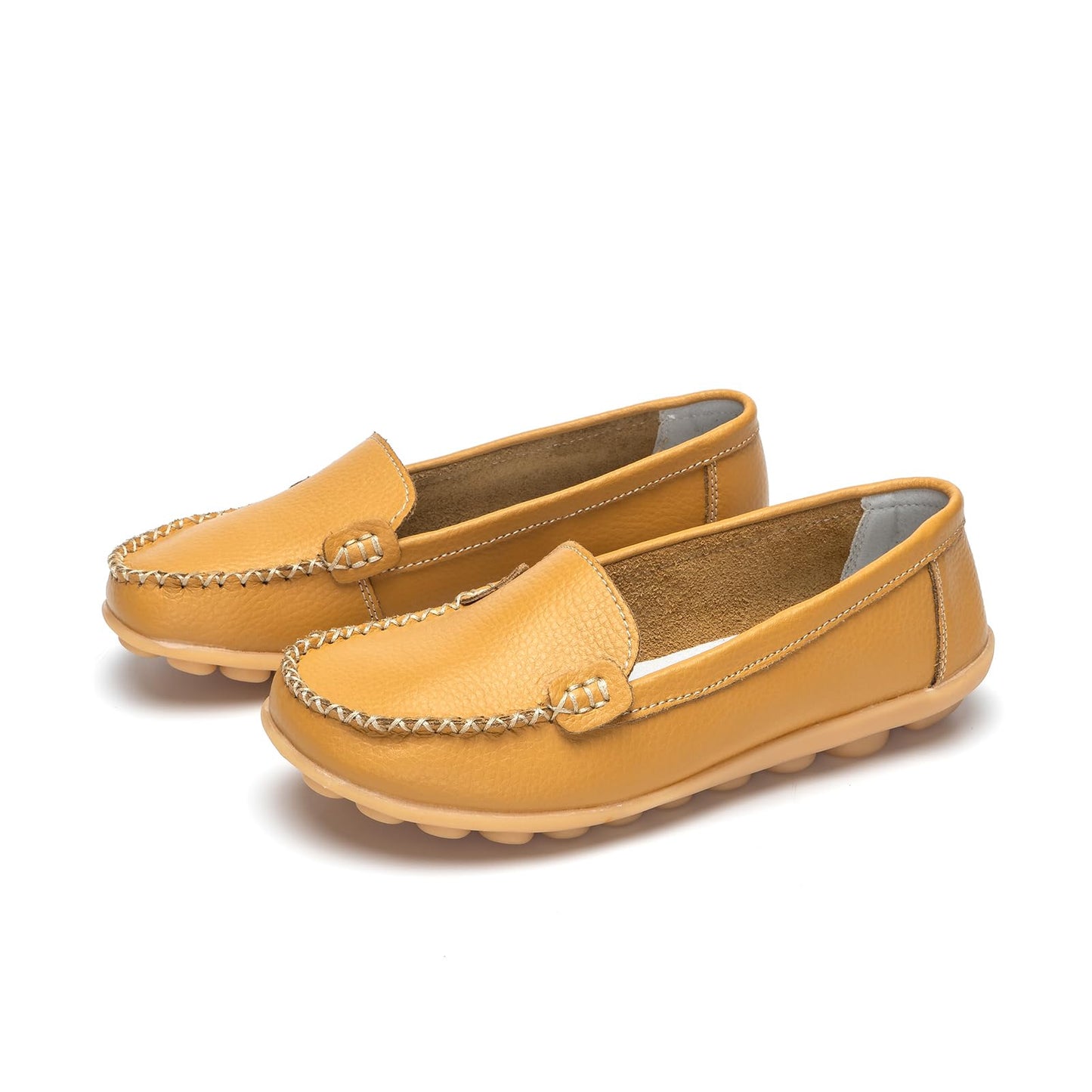 Womens Comfy Loafers Soft Slip on Flat Boat Driving Moccasins Office Work Walking Nursing Shoes Yellow Size 7.5uk