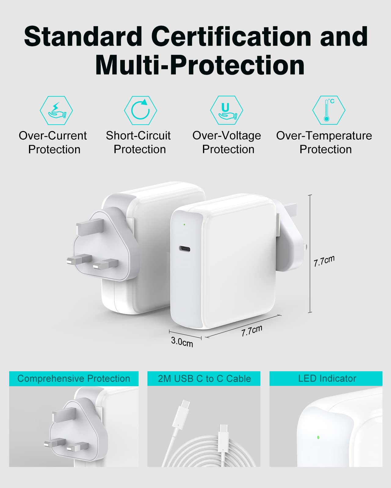 96W Mac Charger Compatible with MacBook Air MacBook Pro 13 14 15 16 inch 2024 2023 2022 2021 2020, M1 M2 M3 Mac Laptop, iPad M4 M2, Type C Fast Power Adapter with 2M/6.6FT MacBook Charger Cable USB C