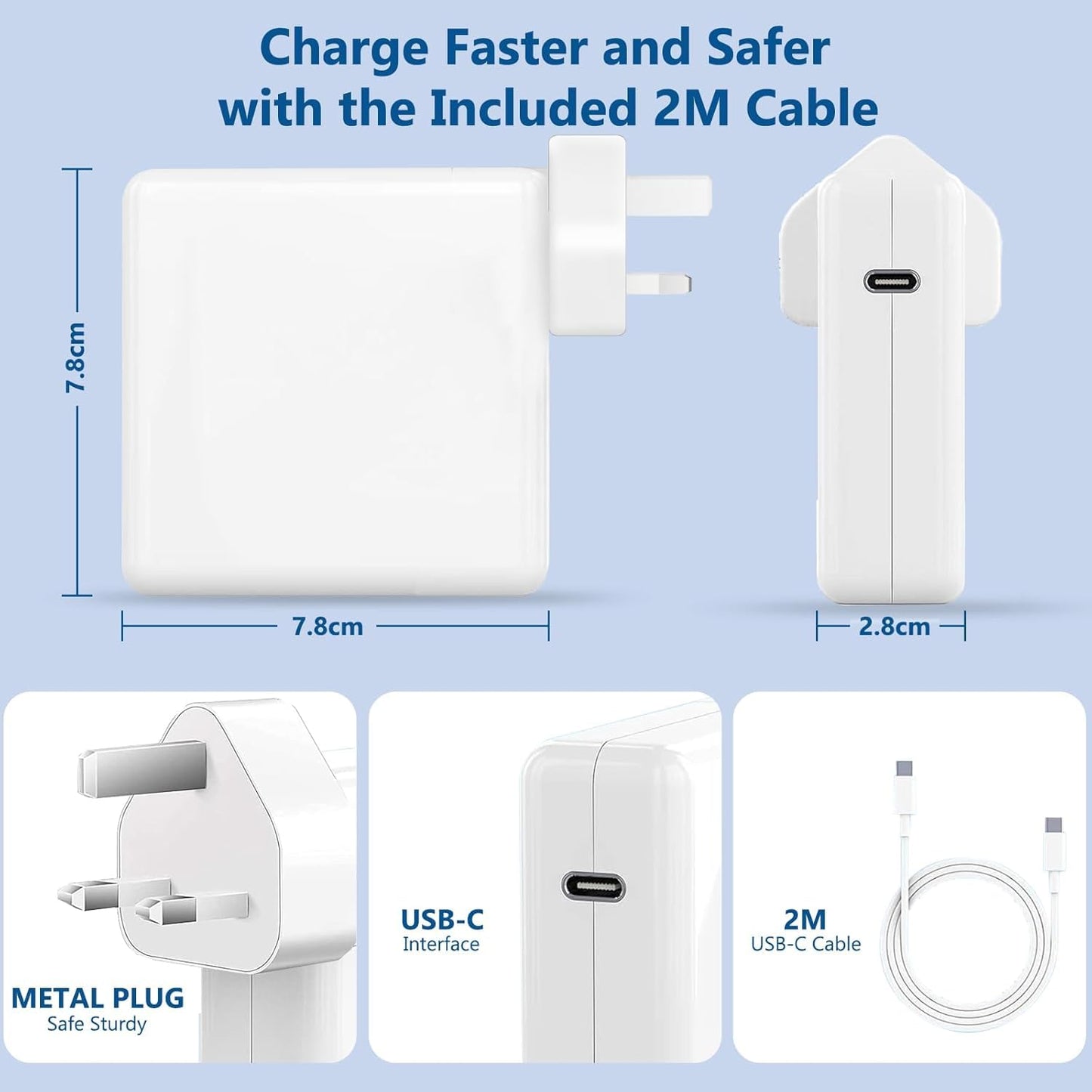 100W USB C Super Fast Charger,Mac Book Pro Charge, Laptop Charger for Mac Book Pro/Air, Compatible with Ma cBook Pro 16,15,14,13 inch, iPad Pro and all USB C devices, Type C 2M Cable