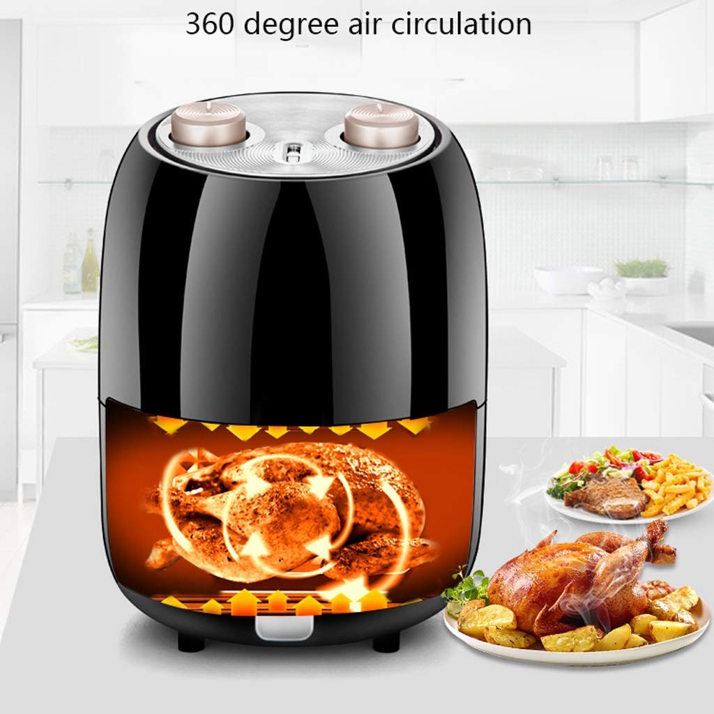 Oil-Free Air Fryer, Healthy Cooking Toaster Oven Turbo Broilers French Fries, Onion Rings, Convection Power Air Oven 2 Qt, Black Stabilize