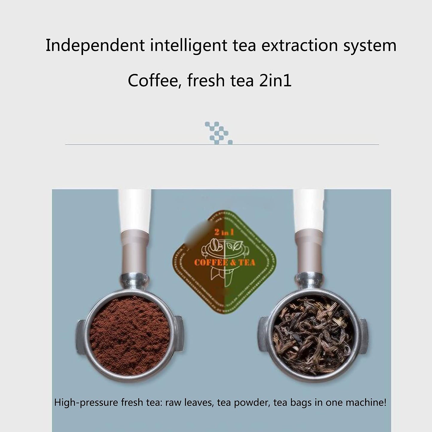Semi Automatic Espresso Machine, Fresh Tea 2in1 Coffee Machine, 1850W High-Power Instant Boiler, Smart Thermostat, Stainless Steel, Blue