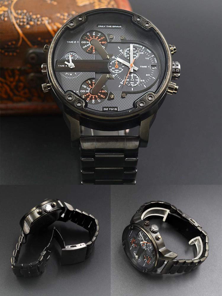 Men's Fashion Luxury Watch Stainless Steel Sport Analog Quartz Mens Wristwatch Valentine's Father Day Easter Watch Jewelry (Black, One Size)