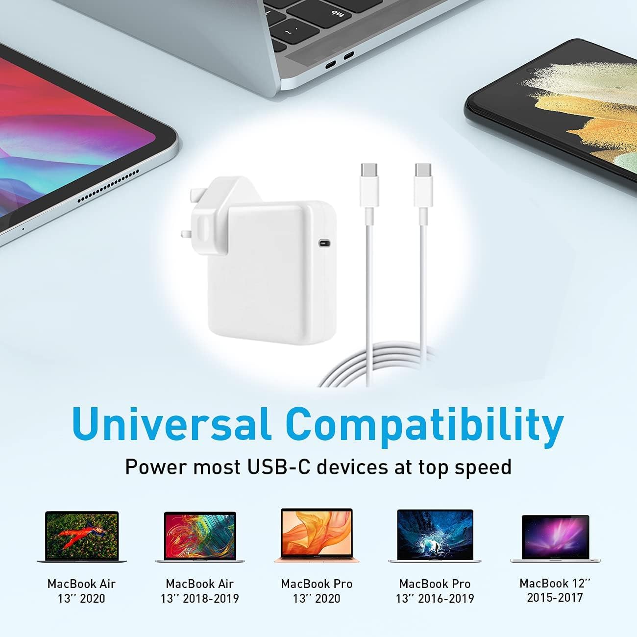 Mac Book Pro Mac Charger - 67W USB C Fast Mac Charger Power Adapter Compatible with MacBook Pro 16, 15, 14, 13 Inch, MacBook Air 13 Inch, for Laptop/Tablet/Smartphone with USB C Port