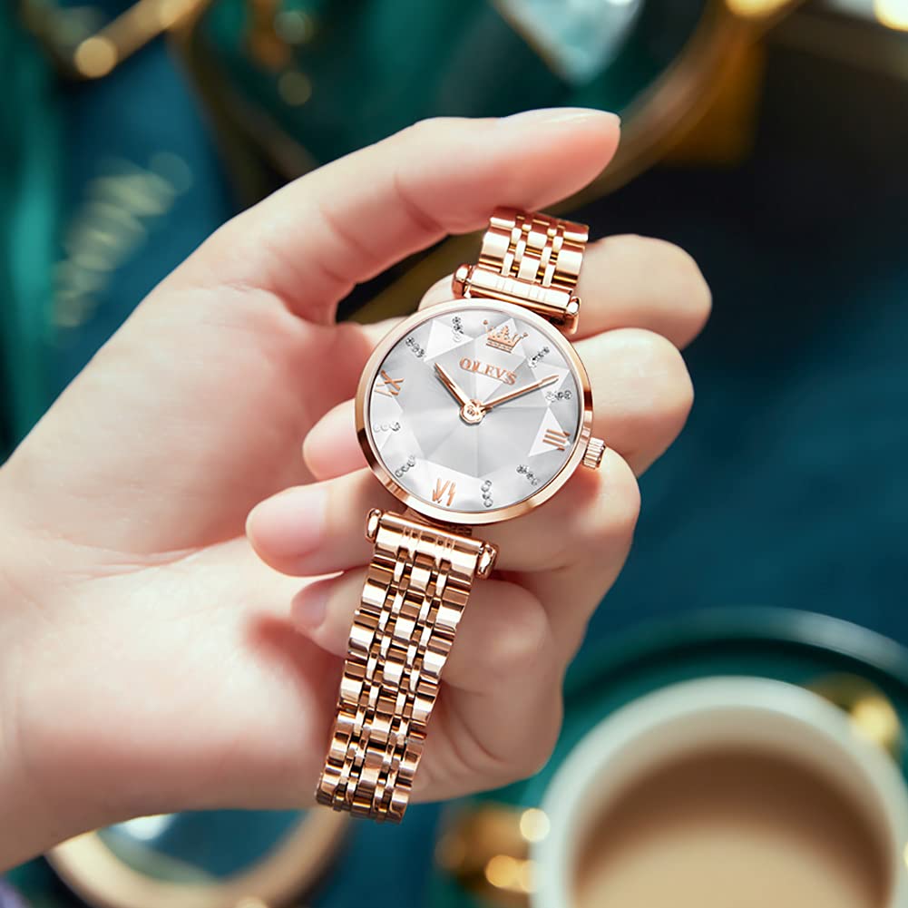 OLEVS Ladies Watches Japanese Quartz Rose Gold Crystal Stainless Steel Fashion Women Wrist Watch Waterproof Luxury Dress