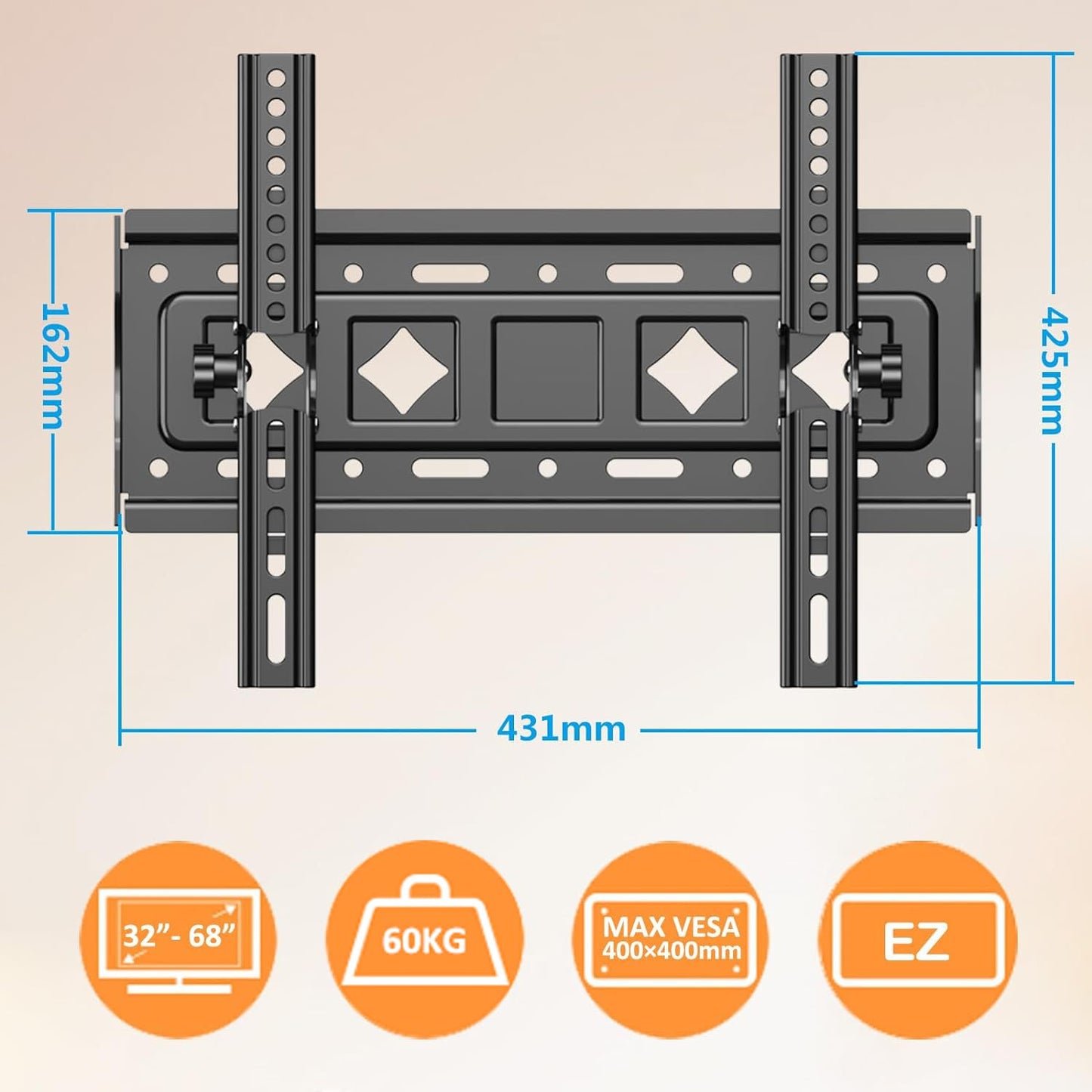JXMTSPW TV Wall Bracket Fit Most 32-68 inchs LED, LCD OLED and Plasma Flat Curved TVs, Heavy Duty Low Profile Tilt TV Wall Mount, Max VESA 400x400mm and Up to 60kg, Ultra Slim Monitor Wall Mount
