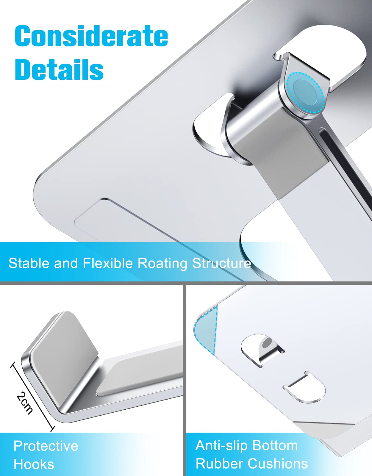Babacom Laptop Stand Lap Desk, Ergonomic Foldable Computer Stand with Adjustable Height, Ventilated Aluminium Alloy Riser Compatible with MacBook Air, Pro, All 10-16" Laptops (Silver)