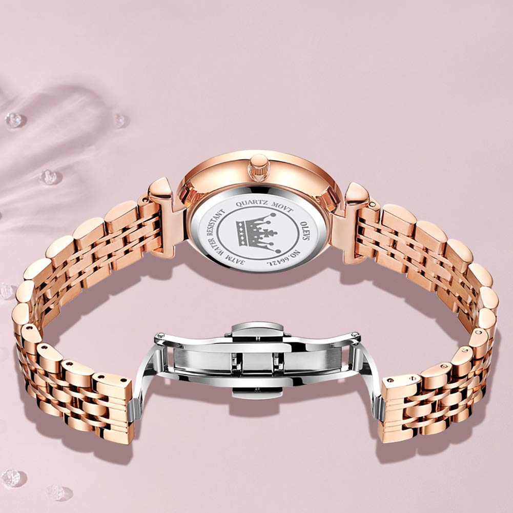 OLEVS Ladies Watches Japanese Quartz Rose Gold Crystal Stainless Steel Fashion Women Wrist Watch Waterproof Luxury Dress