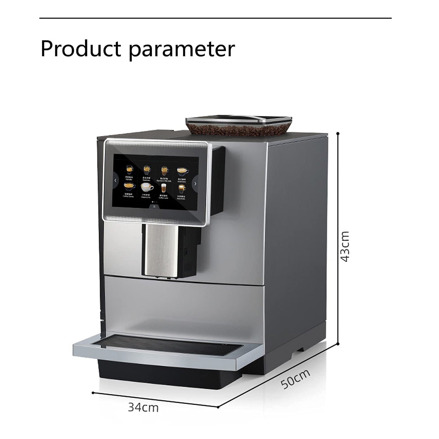 XFZJCHAP Fully Automatic Coffee Machine, 4L Large-capacity Italian One-button Freshly Ground Multi-function Coffee Machine, Smart Home Office Commercial Silver, Black