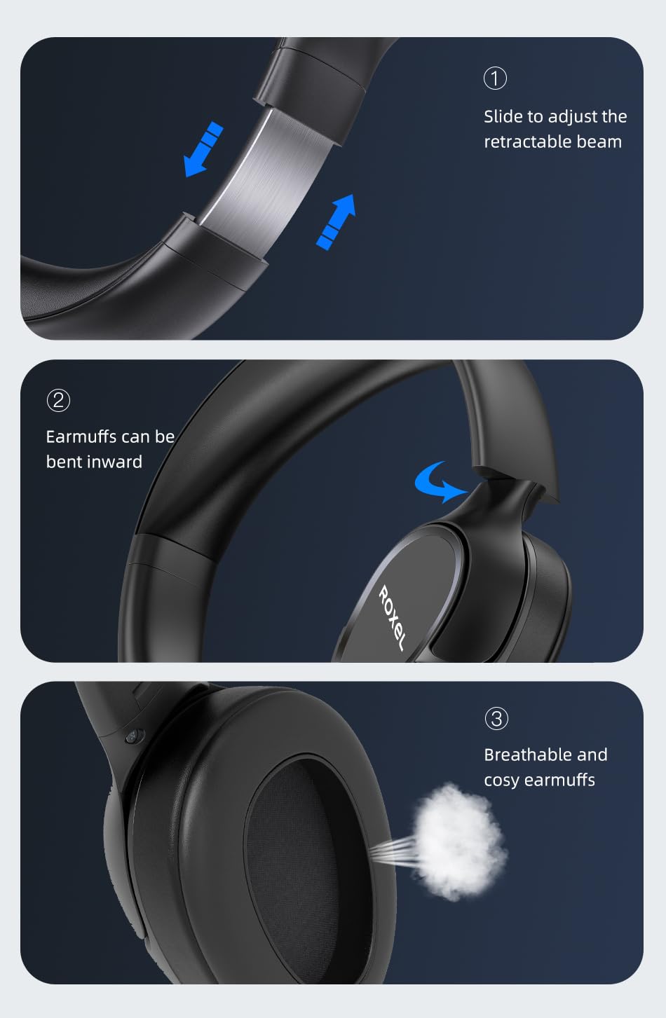 Roxel H700BT Wireless Over Ear Headphones with Microphone, 12 Hours Playtime, 1 Hour Quick Charge, Adjustable Headband, Foldable Lightweight Headset with Deep Bass and Stereo Sound