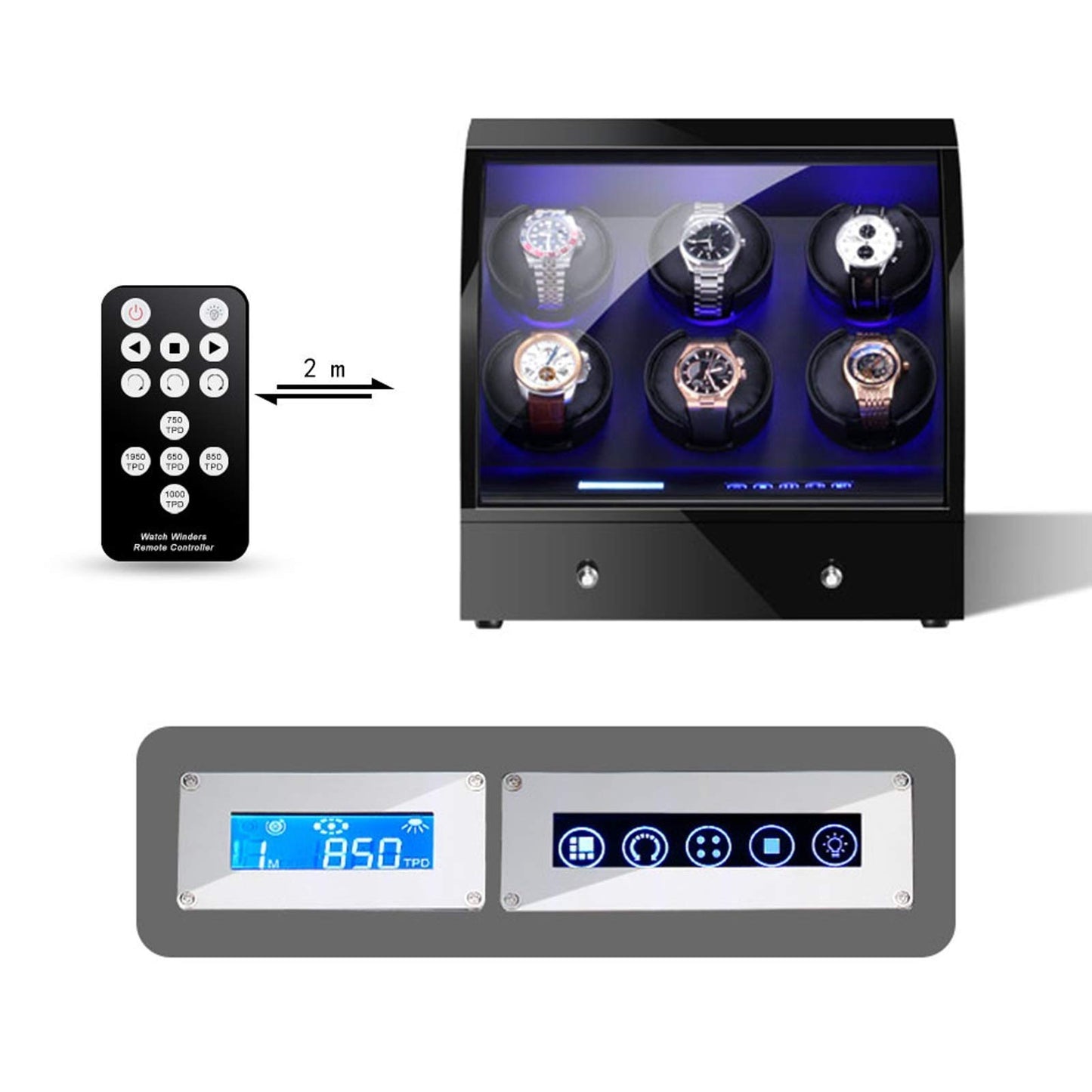 LLSS Automatic Watch Winder Box Wooden Storage Case with Remote Control LCD Touch Screen Soft Leather Watch Pillows
