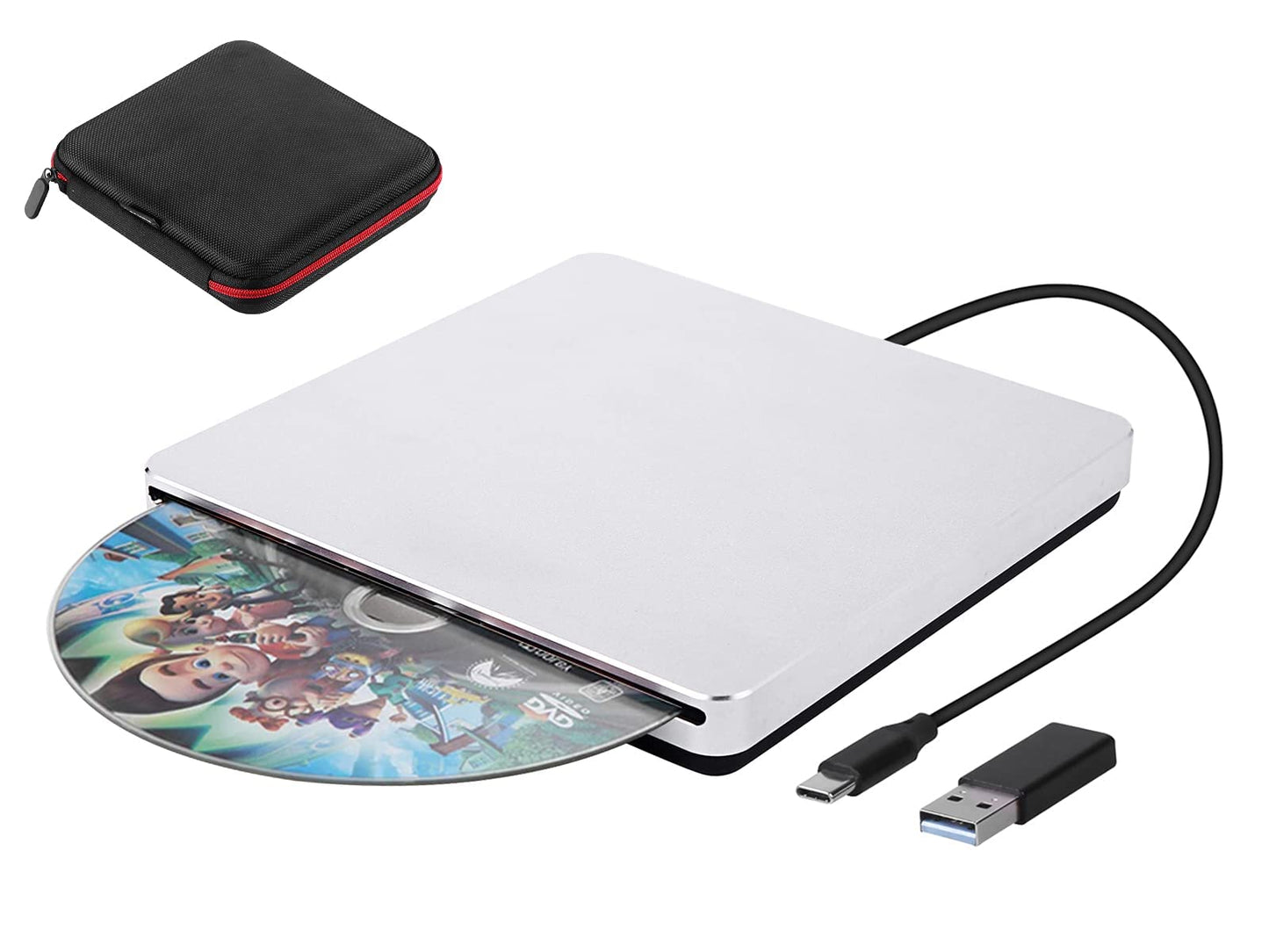 External CD DVD Drive, USB C USB 3.0 Slim CD/DVD +/-RW Drive Reader Slot in CD ROM Burner Writer, External Disc Drives DVD Player for Laptop PC MacBook Windows 11 10 Mac OS with Carrying Case