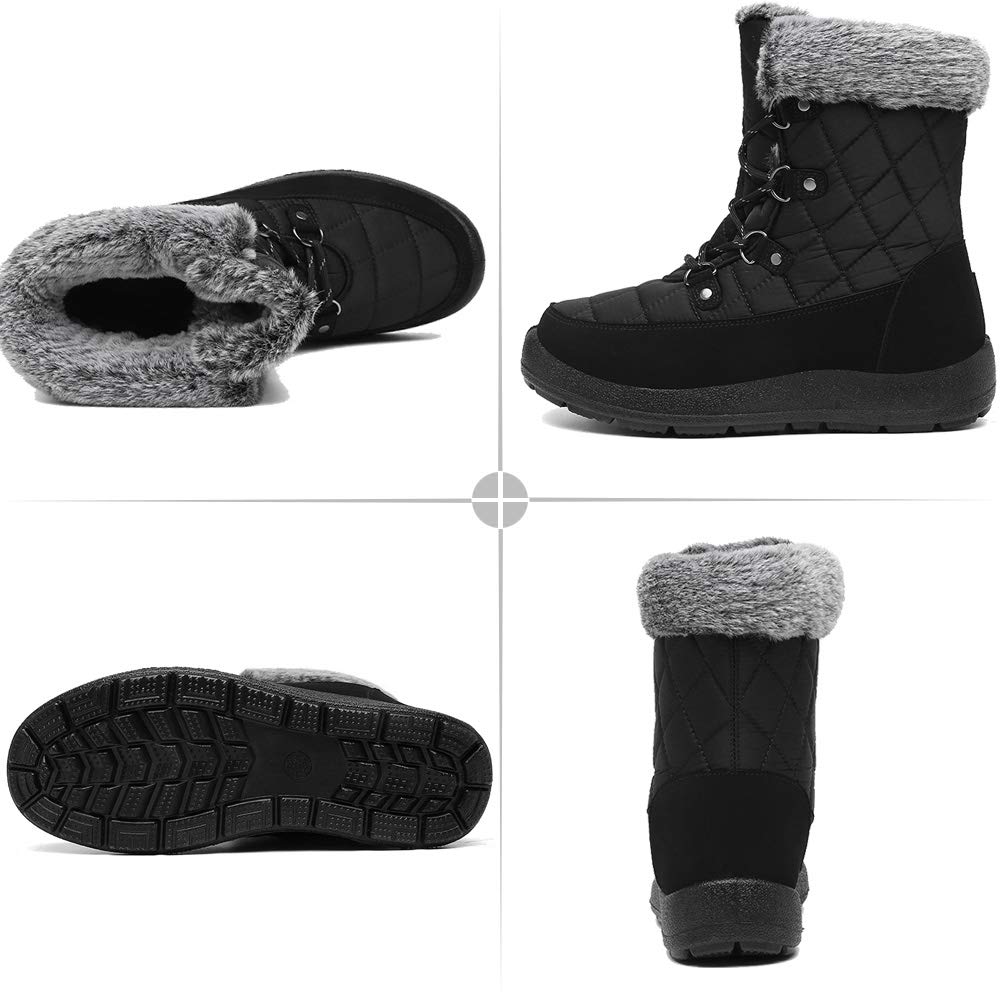 Snow Boots Comfort Outdoor Plush Warm Bootie Winter Women Flat Ankle Boots Black UK 8.5